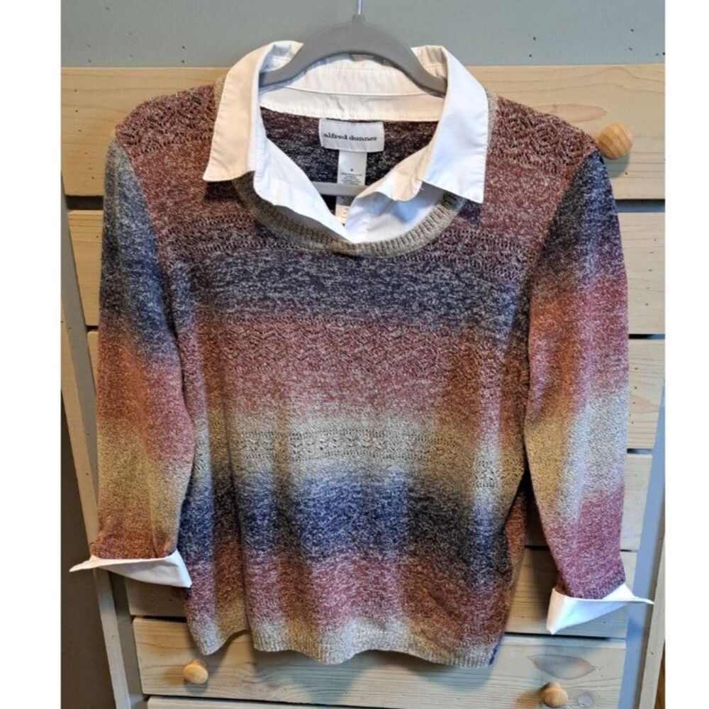 Al­fred Dun­ner Knit Lay­ered Look Sweater- Medium- ombre, fall, work, casual